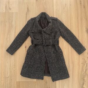 Zara Woman Wool-Alpaca-Mohair Blend Tweed Belted Coat